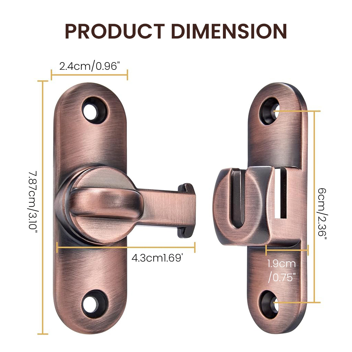 HASTHIP® Door Latch Door Lock 90 Degree Gate Door Latch Lock Rugged Zinc Alloy Door Latch Lock No Drill Security Latch Lock for Gate, Door, Closet, Cabinet