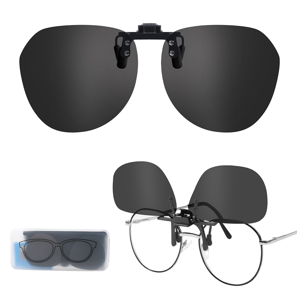 Proberos Clip on Sunglasses Lenses, Clip-on Sunglasses Attachment UV Protection Sunlight Anti-Glare Driving Glasses for Prescription Glasses Eyeglasses Eyewear, with Case & Wipe Cloth