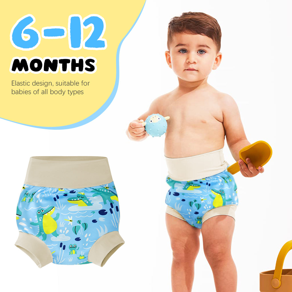 SNOWIE SOFT Baby Swimming Diapers for 6-12 Month Reusable & Washable Cartoon Print Towel Cloth Baby Swim Diaper Shorts High Waist Breathable TPU Waterproof Diaper for Baby Swimming