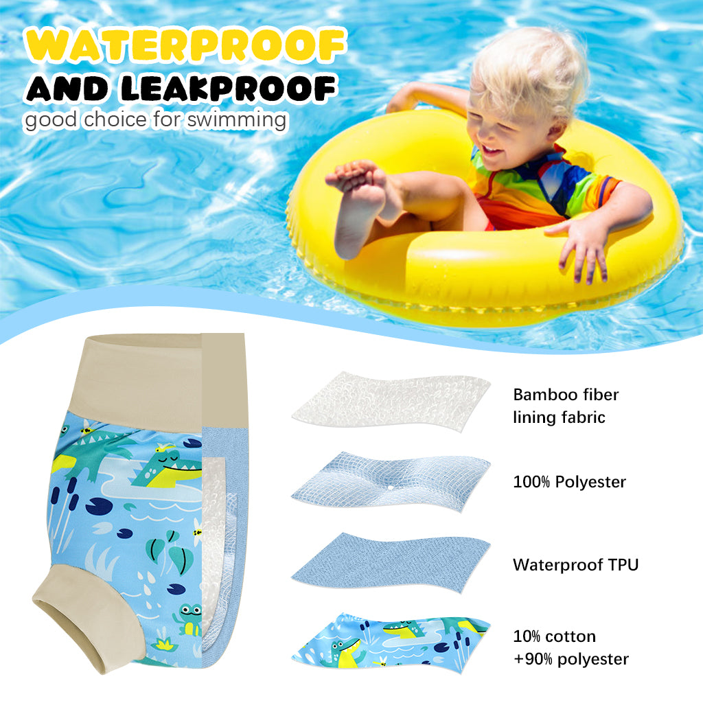 SNOWIE SOFT Baby Swimming Diapers for 6-12 Month Reusable & Washable Cartoon Print Towel Cloth Baby Swim Diaper Shorts High Waist Breathable TPU Waterproof Diaper for Baby Swimming