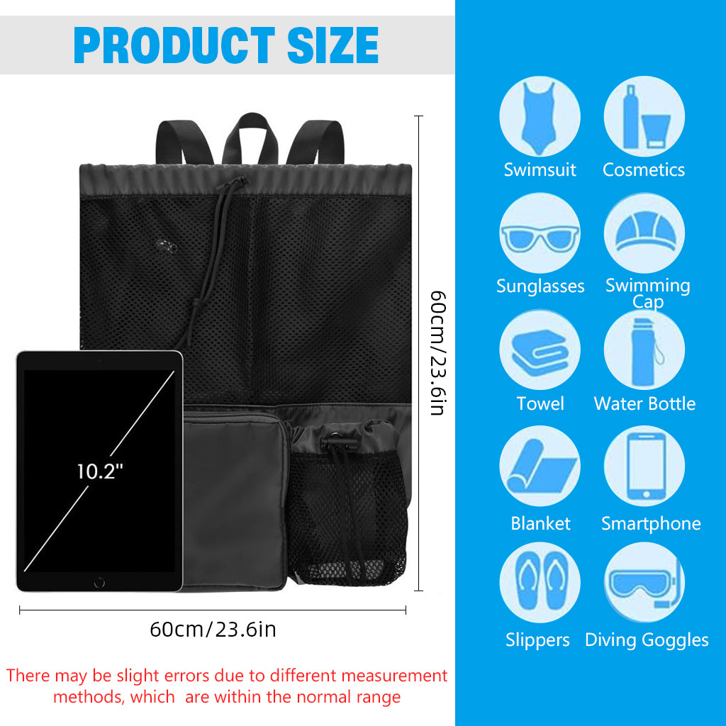 ZORBES Drawstring Swimming Bag Quick Dry Mesh Beach Bag Backpack Swimming Gear Bag Lightweight Drawstring Bag Multifunctional Outdoor Bag for Riding, Hiking, Swimming, Camping, 30L
