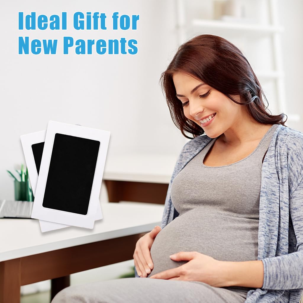 SNOWIE SOFT 2Pcs Clean Touch Ink Pad Newborn Baby Hand and Foot Print Kit Pet Paw Print Kit Inkless Infant Hand and Foot Stamp No Touch, Non Toxic Shower Gift for Newborns (Black, 4.9 × 3.1 Inch)