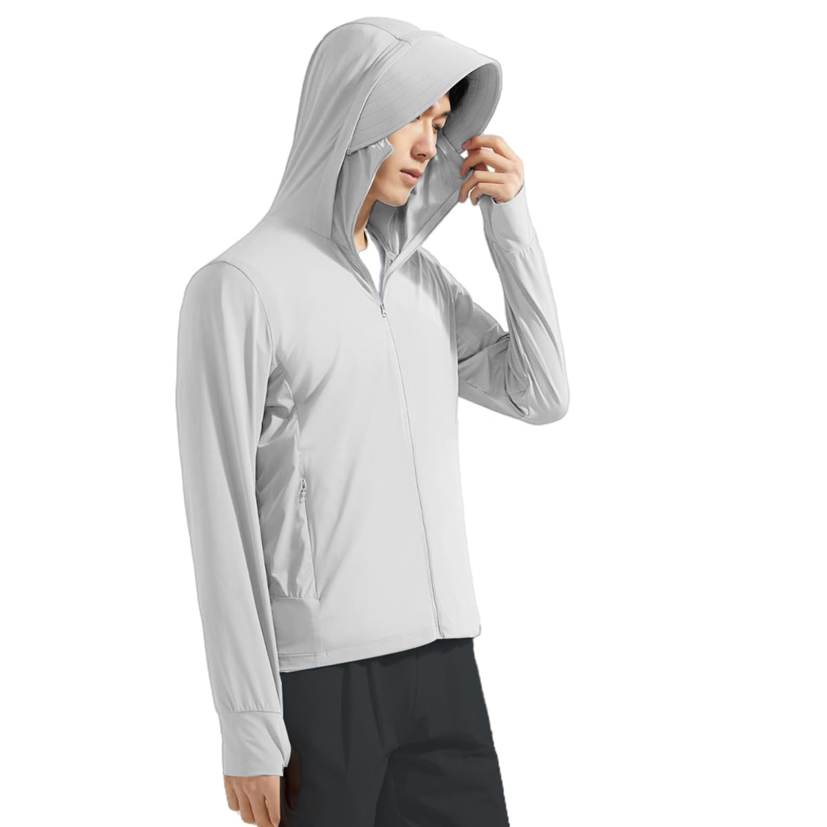 GUSTAVE® Men's Sun Protection Clothes UV Protection Suit UPF 50+ Full Cover Up Hoodie Sun Protection Clothing Intergrated Wide Brim Hat Long Sleeve Sun Protection Clothes for Men, XXL