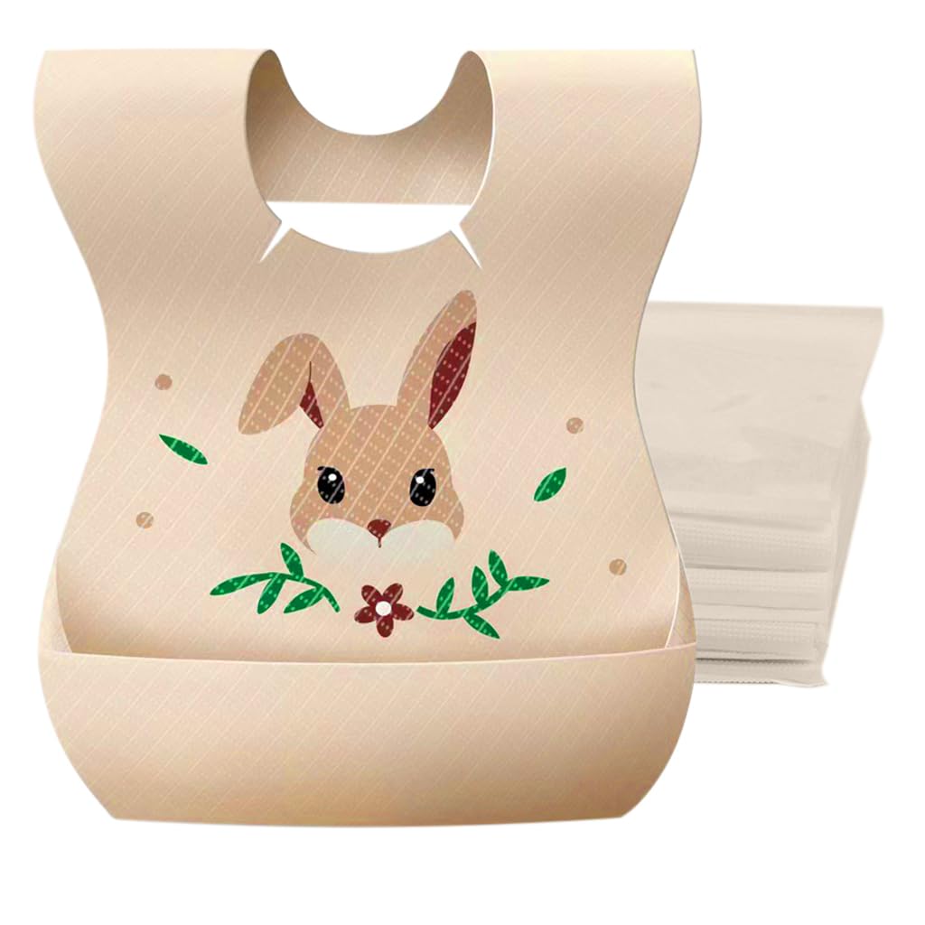 SNOWIE SOFT Disposable Baby Bibs Pack Of 20 - Skin-Friendly Non-Woven Fabric With Leak-Proof Layer, Adhesive Closure, Catcher Pocket, Ideal For Travel & Home Use, Cute Cartoon Print Design