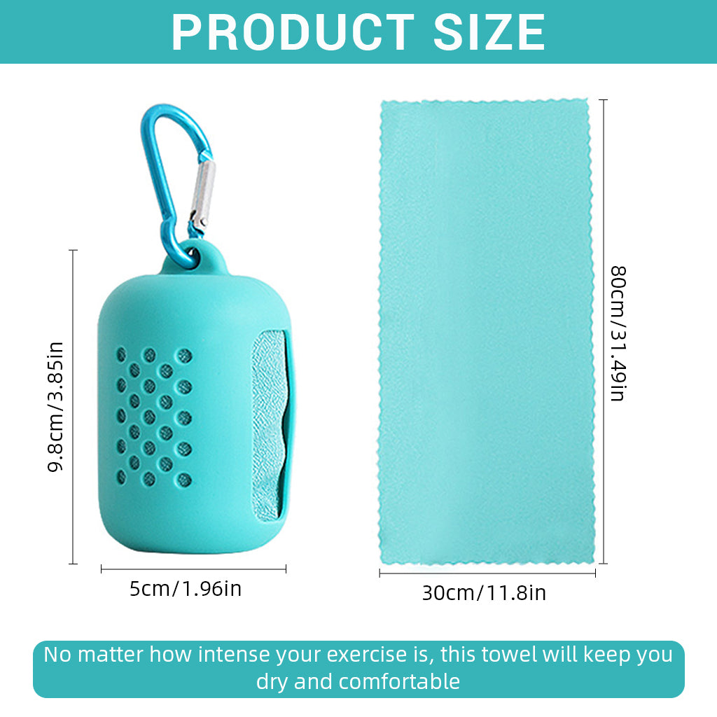 Proberos Quick Dry Microfiber Fitness Towel 30x80cm, Cool Feel Sweat Towel for Gym, Sports & Outdoor, Lightweight & Highly Absorbent, with Silicone Case & Carabiner for Men & Women, Green