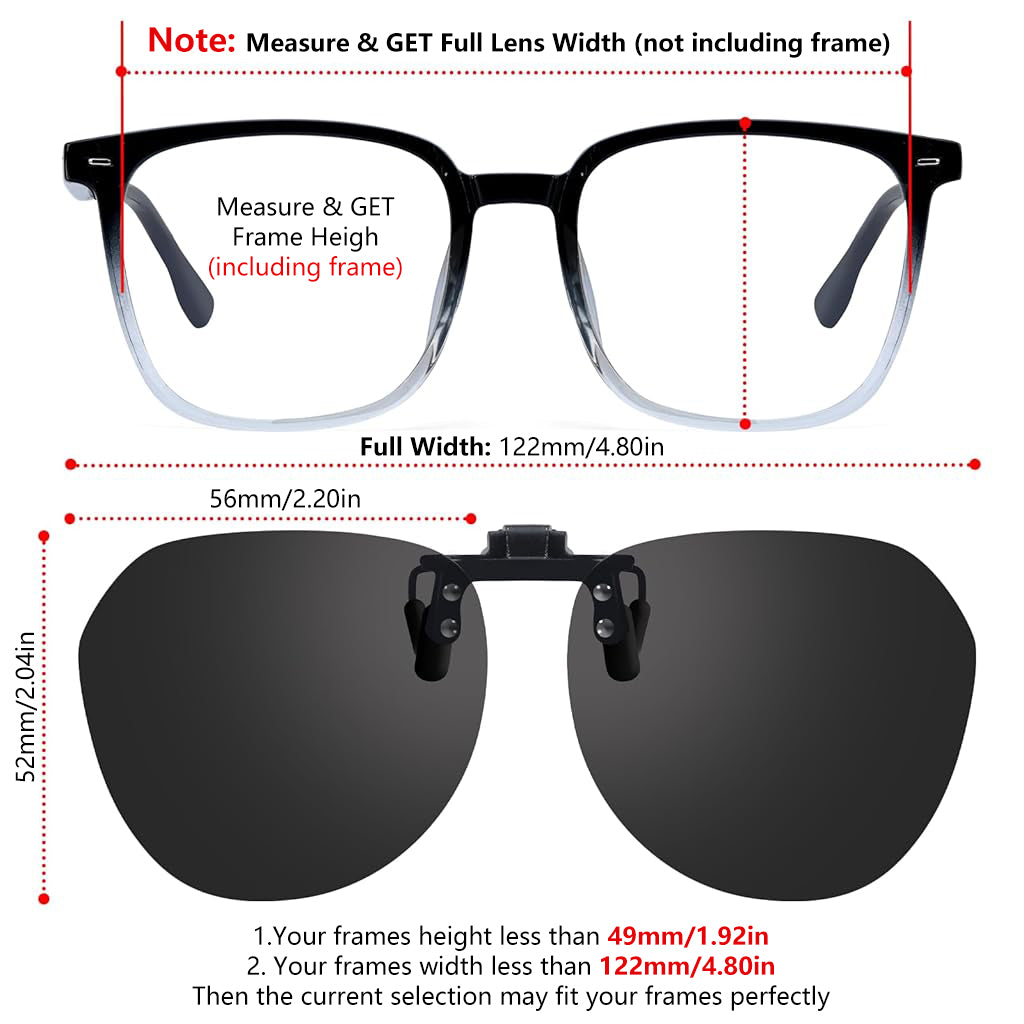 Proberos Clip on Sunglasses Lenses, Clip-on Sunglasses Attachment UV Protection Sunlight Anti-Glare Driving Glasses for Prescription Glasses Eyeglasses Eyewear, with Case & Wipe Cloth