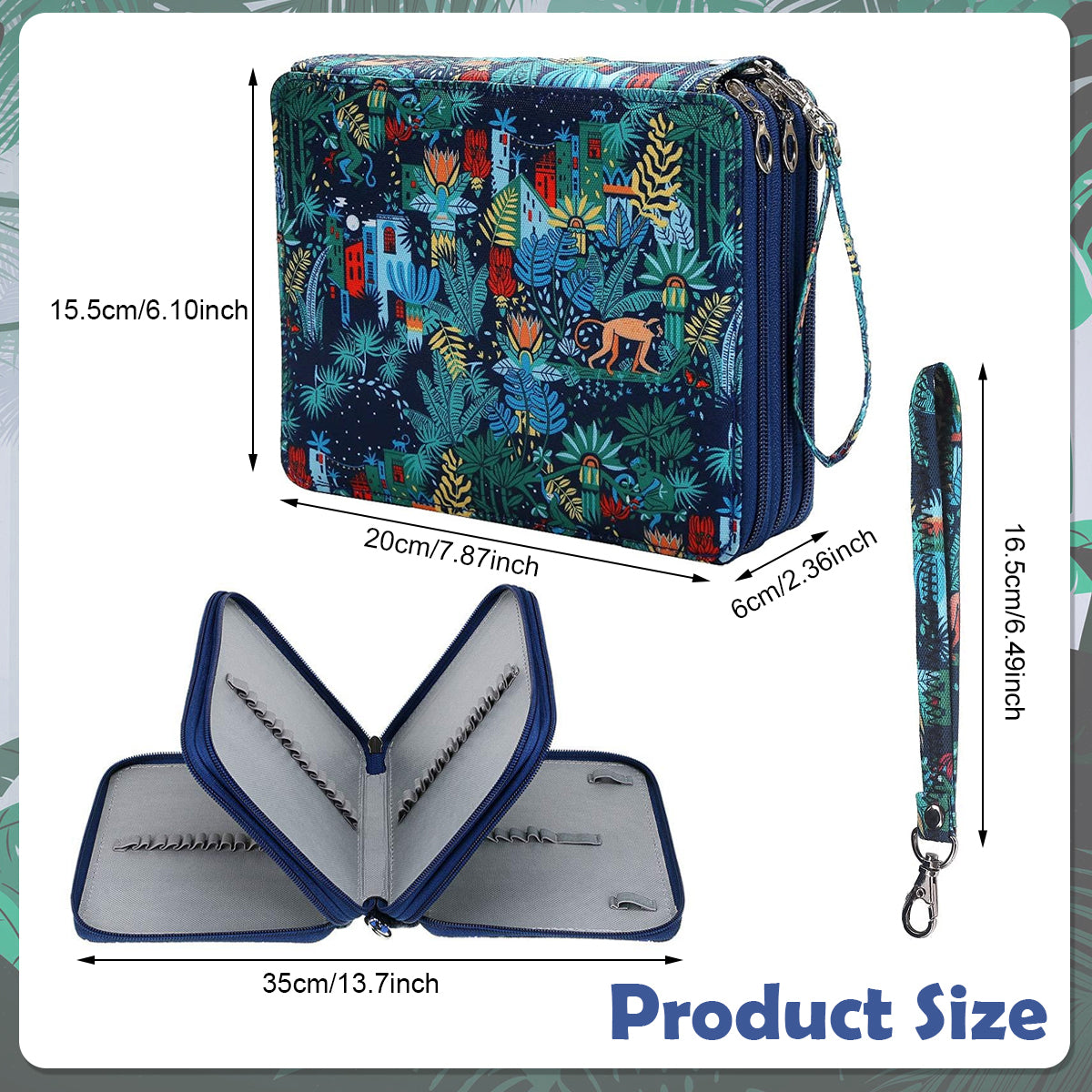 Climberty Student Pencil Pouch Travel Pouch for Colored Pencils with 78 Elastic Loops Cartoon Print Fashion Paint Pencils Storage Pouch Travel Zipper Pouch Bag with Lanyard, 6.3''x7.87''x2.36''