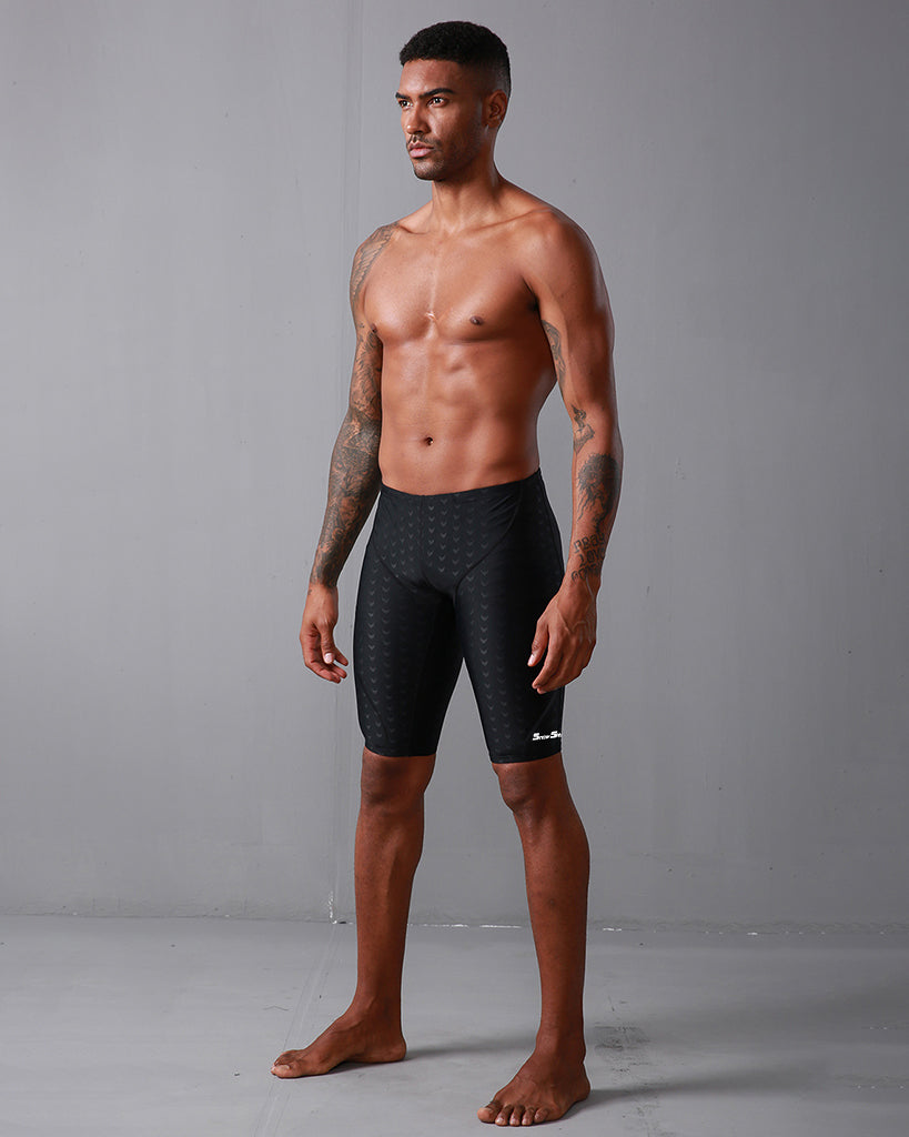 Proberos Men's Swimming Trunks - Quick Dry, Stretchy Polyester with Compression Fit, Close-Fit Swim Shorts for Training, Beach & Pool (XL, Black)