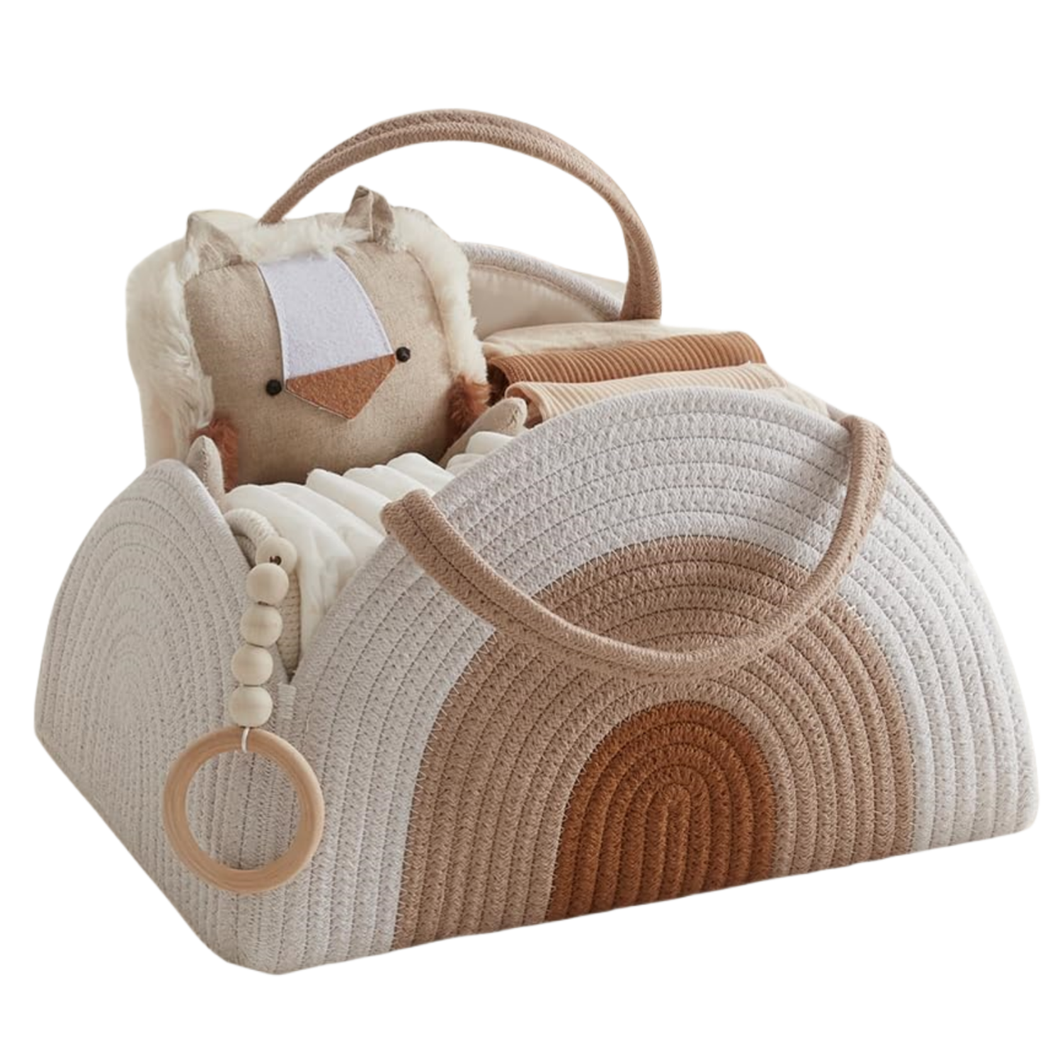 SNOWIE SOFT Baby Diaper Bag Travel Baby Baskets for New Born Cute Cotton Rope Woven Baby Things Organizer Caddy Basket Bag Organizer Baby Shower Gifts New Born Essentials, 32x20x22cm
