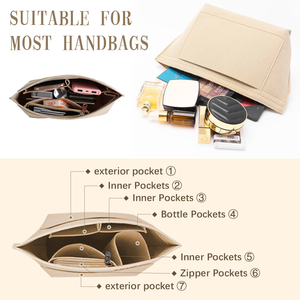 PALAY Makeup Organizer Pouch Felt Multi Compartment Hand Bag Liner Hand Bag Organizer Pouch Handbag Makeup Bag Insert Liner Pouch 26x20x13cm