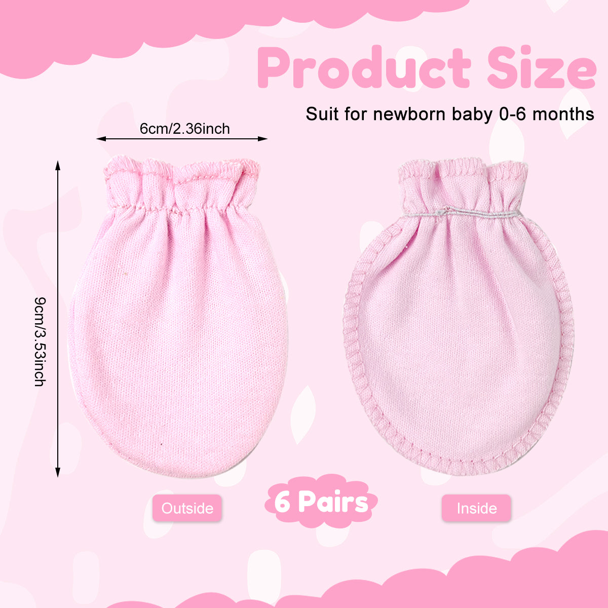SNOWIE SOFT 6 Pairs Baby Scratch Mittens for 0-12 Months Baby Cute Newborns Mittens Soft Breathable Cotton Print Anti-Lost Elastic Cuff Baby Mittens Baby Shower Gift