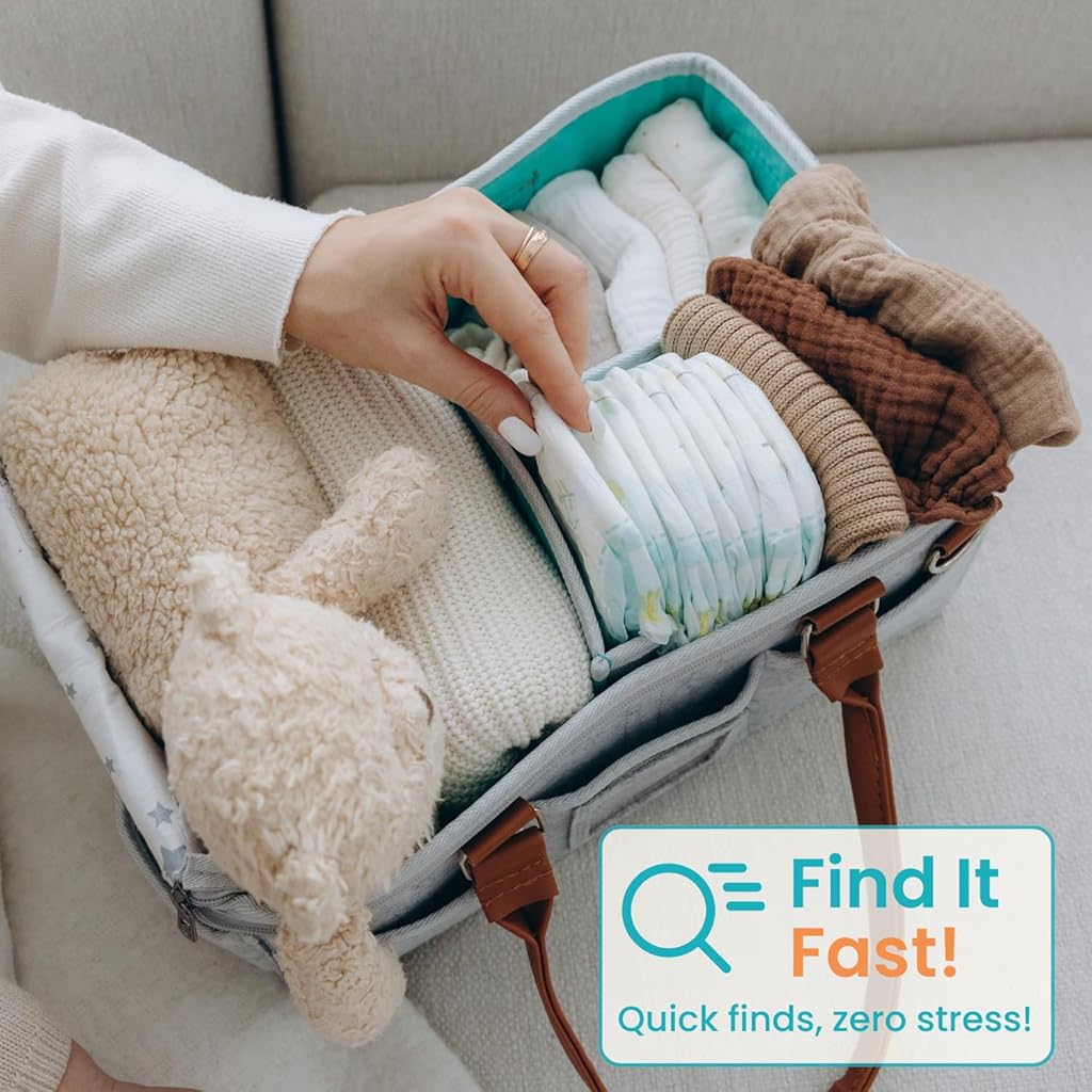 SNOWIE SOFT Baby Diaper Bag Felt Baby Diaper Caddy Bag Organizer Basket with Handle Multi Compartments Carry All Mommy Bag Baby Things Organizer Baby Shower Gifts New Born Essentials