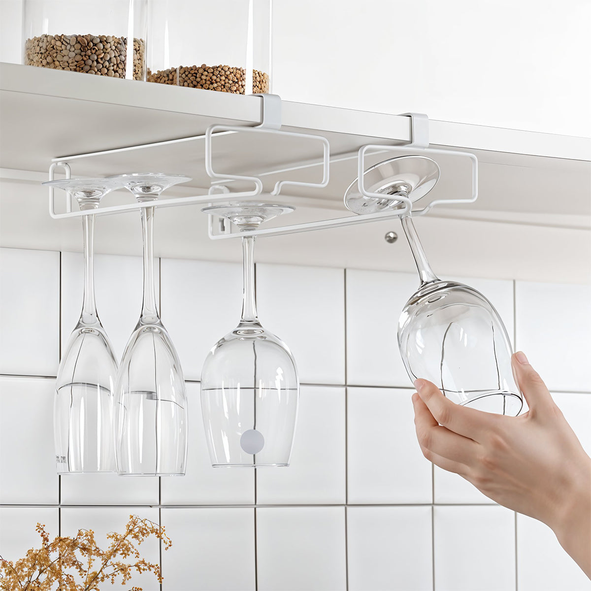 HASTHIP 2 Pack Wine Glass Rack Cup Upside Down Hanging Wine Glass Holder Organizer Hangers for Overhead Cabinet, Wall Mounted Stemware Hanging Wine Glasses Holder for Cabinet, Bar