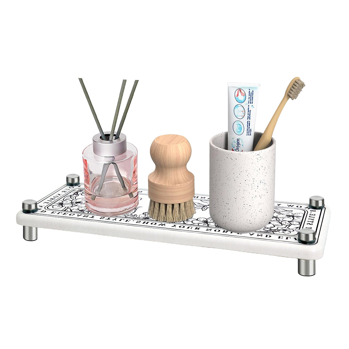 HASTHIP Bathroom Toiletries Holder Elegant Print Countertop Organizer 25x10cm Small Diatom Mud Water Absorbing Storage Shelf Scented Candle Stand Multipurpose Shelf for Bathroom, Kitchen