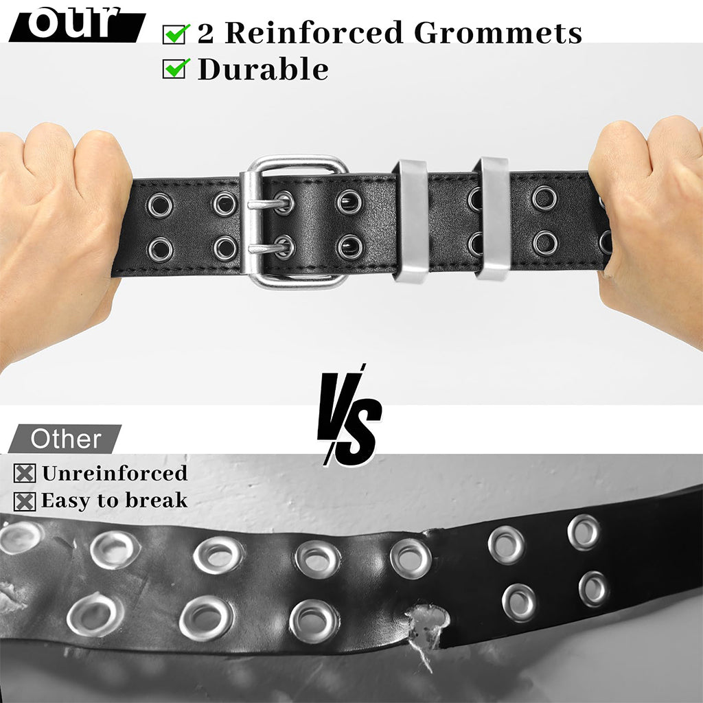 ZIBUYU Women Belt Punk Belt with Hip Chain 43 inches Women Belt Dual Row Hole Design PU Leather Belt Chic Women Belt for Pants Jeans Skirt
