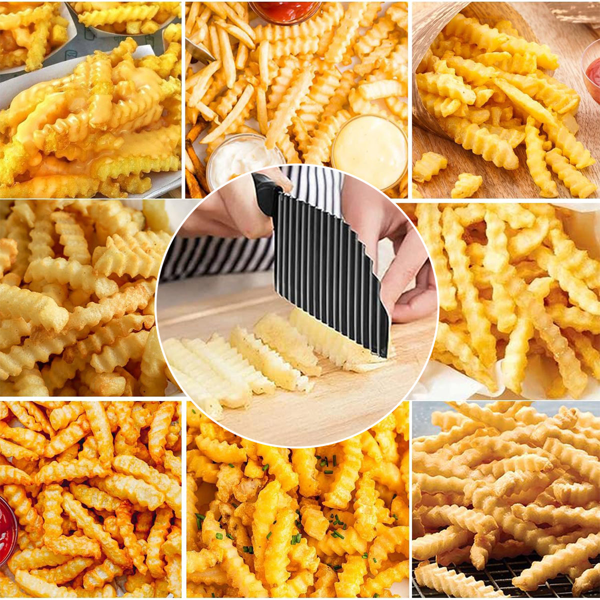 Supvox Premium Knife for Kitchen Use, Crinkle Cutter Knife, Onion Cutter, Potato Cutter French Fry Cutter Slicer, Large Vegetable Cutter, Kitchen Accessories Items for Home Tools, Black