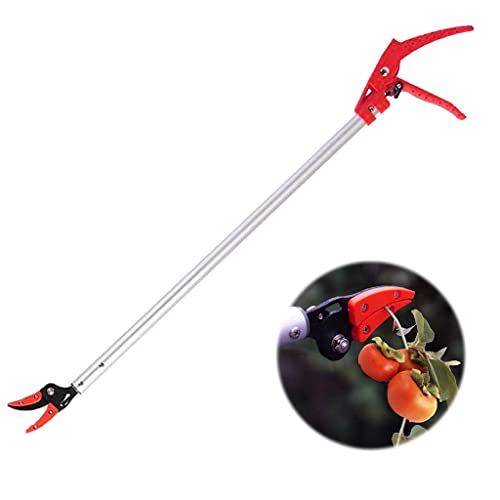 HASTHIP® 100cm Fruit Plucker from Tree with Pole, Aluminum Long Reach Cut and Hold Bypass Pruner with SK5 Blade, Lightweight Pruning Tools for Cutting Leaves and Fruit Picker