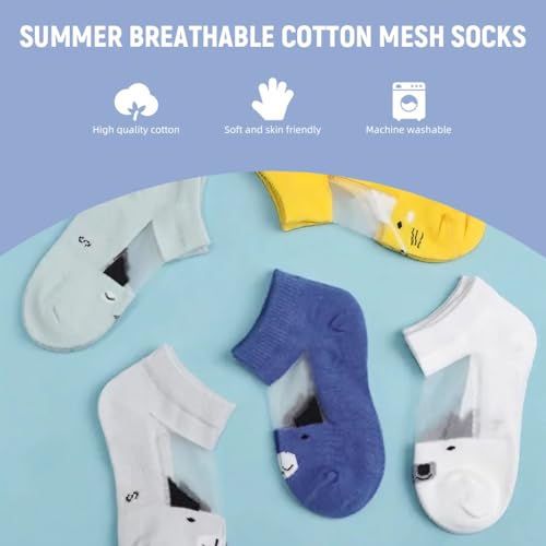 SNOWIE SOFT 5 Pairs Toddler Socks Floor Socks for Boys Summer Breathable Cotton Mesh Socks for Kids Cute Cartoon Baby Kids Socks for Kids 1-3 Years Old