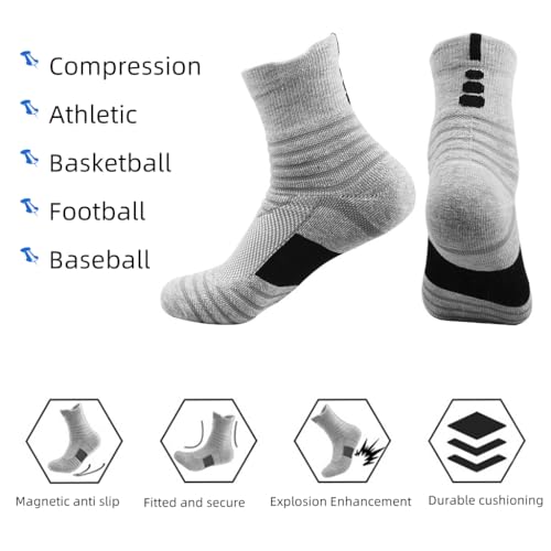 Proberos® 3 Pairs Professional Sport Socks for Men, Breathable Cricket Socks, Anti-Slip Sole Design, Towel Cushioning Athletic Sports for Basketball, Football, Running, Cycling, Workout 3 PCS