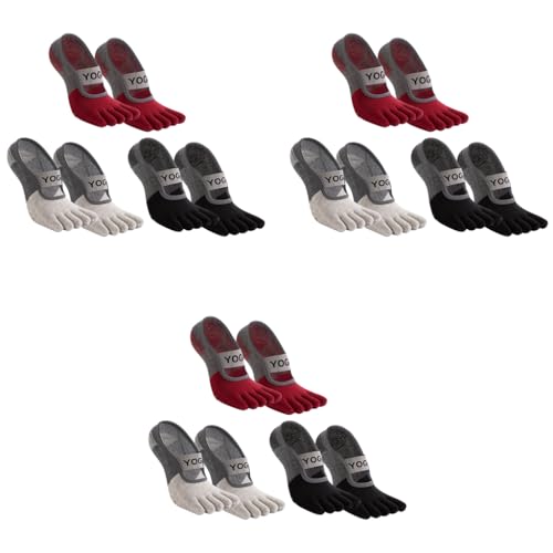 Proberos® 3 Pairs Yoga Socks for Women, Breathable Cotton 5-Toe Socks for Women, Anti Skid Women Socks, Elastic Strap Design for Pilates, Dance, Barre, Home Workout & Barefoot Fitness 3 PCS