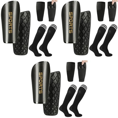 Proberos® Kids Shin Guards Set of 3PCS EVA Cushioning Sleeve Knee High Compression Socks Teens Sport Soccer Rugby Hockey Size-S