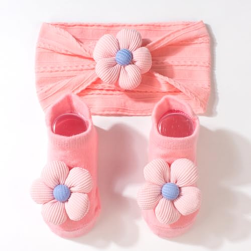 SNOWIE SOFT® Baby Girl Headbands and Socks,Non-Slip Grips Socks Flower Soft Hairbands Hair Accessories for Infant Toddler Kids