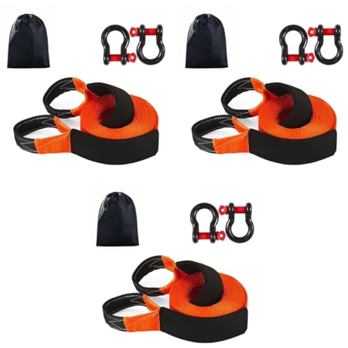 STHIRA® 16.4ft Towing Rope Heavy Duty Straps with 2 Shackles Locks and Storage Bag Reflective Strip Max 17,000-Pound Capacity Belt for Car Sedans SUVs Pickup Trucks 3 PCS