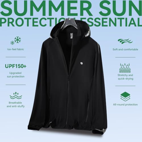 Venzina® Sunscreen Jacket ICE Pro – UPF 150+ Cooling Athletic Jacket for Men | Cool Rush Pro Tech, Breathable, Sweat-Wicking, Anti-Microbial, Lightweight Sun Hoodie for Outdoor Sports