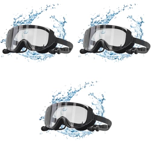 Proberos® Swim Goggles Men Women with Ear Plugs Big Frame Leakproof Swimming Anti-Fog Diving Professional UV Protection 3PCS