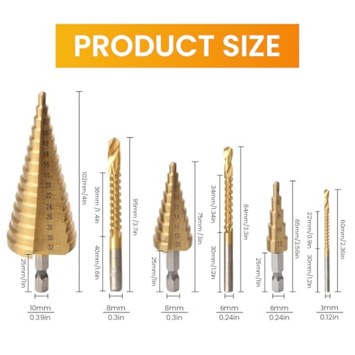 Serplex® 18PCS Step Drill Bits Set Included 3 Sizes of Step and 3 Sizes of Twist for Hole Drilling Metalworking Woodworking with Plastic Storage Box Stepped Up for DIY