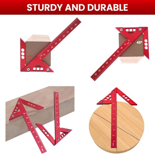 Serplex® Right Angle Scribing Ruler for Woodwork Red Aluminum Alloy Multi-Angle Measuring Finder Laser Etched Straight for Marking 3PCS