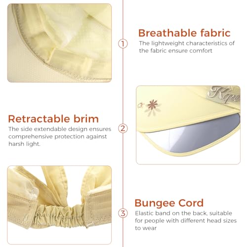 PALAY® Women Cotton Sun Hats Wide Brim Visor UV Protection Golf Cap with Retractable Side Fashion Breathable for Beach Fishing Tennis Running Beige Free Size 2PCS