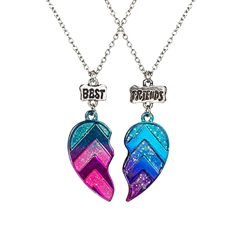 ZIBUYU® 2 Pcs Friendship Necklace Magnetic Half Heart Pendant Best Friend Necklace Set for Besties, Best Friends, Girls Gift, Sisters (Blue)