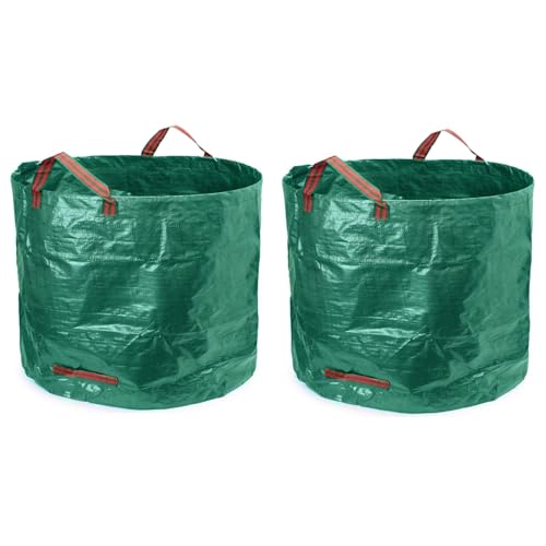 HASTHIP® 300L (80-Gallon) Heavy Duty Garden Waste Bags Pack of 2, Reusable Foldable PP Yard Debris Containers with Reinforced Handles, Stiff Rim, Large Capacity for Lawn, Pruning, Composting
