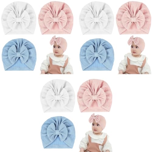 SNOWIE SOFT® 9PCS Warm Baby Cap for Girls Stretchy Hat for Newborns Lovely Bow Shower Gift 3-18 Months