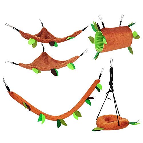 Qpets® Hamster Cage Hammock, 5pcs Hamster Sleeping Nest Hanging Tunnel and Swing for Hamster Playing Sleeping,Sliding Toy Hamster Swing,Jungle Set Plush Warm Beds