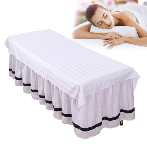 HASTHIP® Massage Table Throw, Silk Cotton Massage Table Sheet Washable Bed Sheet Table Linen Stripped Pattern Spa Table Sheet, White, 30x74 inches