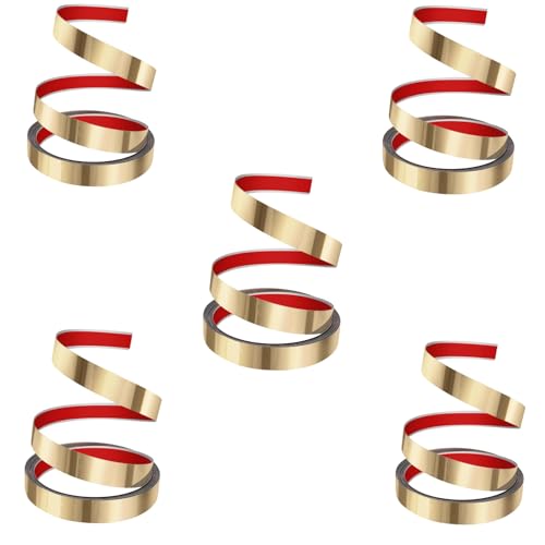 HASTHIP® 16.4ft Golden Metal Trim Wall Strip, 201 Stainless Steel Self-Adhesive Peel and Stick Trim, Metalized Mirror-Like Finish for Ceiling Floor Cabinet Tile Edge Moulding(5PCS)
