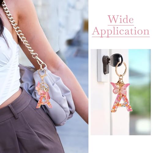 ZIBUYU® Letter A&S Keychain Charm for Girls & Best Friends, Pink Butterfly Clear Resin with Sequins, Metal Keyring for Backpack, Bag Decoration, Stylish Personalized Gift, 1 Piece
