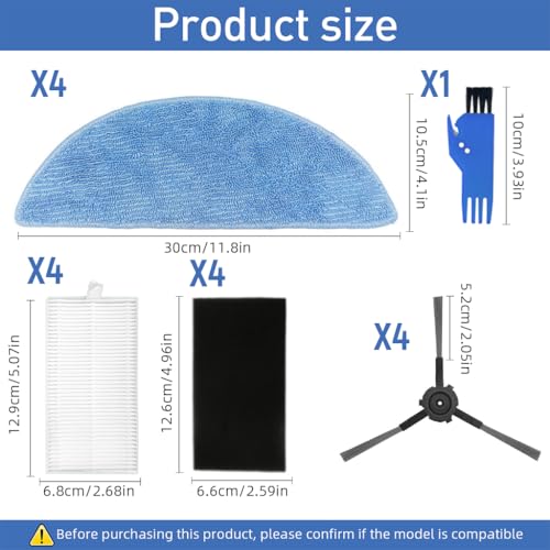 HASTHIP® 39PCS Replacement Parts for Ecovacs Deebot Y1 Pro Robot Vacuum Cleaner Replenishment Kit Accessories Includes 4 Microfiber Pads Side Brushes Filters Cleaning Brush
