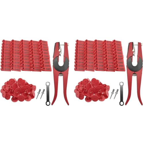 HASTHIP® Livestock Ear Tag Applicator Cattle Animal Pliers 001-100 Numbered Tags Tools Set For Cows Sheep Pig Cow Farming Equipment Red 2 PCS