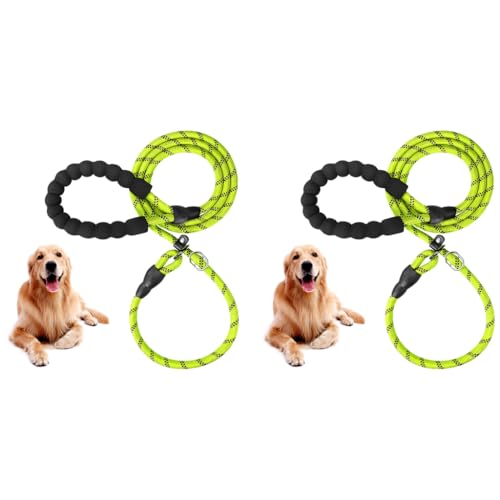 Qpets® 1.7M Dog Training Leash Durable Light Reflecting Adjustable Anti-Strain Braided Rope for Small Medium Large Dogs Green 5Feet 2PCS