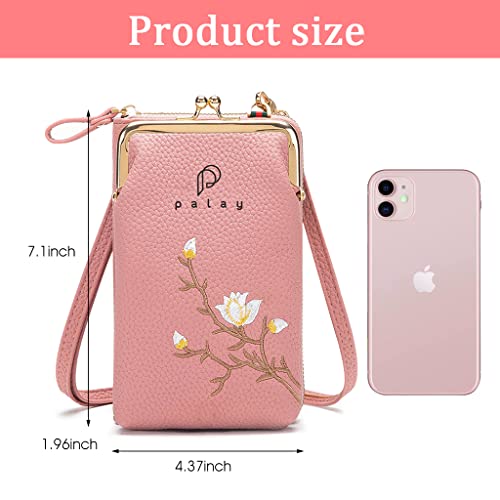 PALAY® Women's Small Cross-Body Phone Bag Stylish PU Leather Mobile Cell Phone Holder Pocket Purse Wallet Sling Bag Mini Shoulder Bags (Pink)