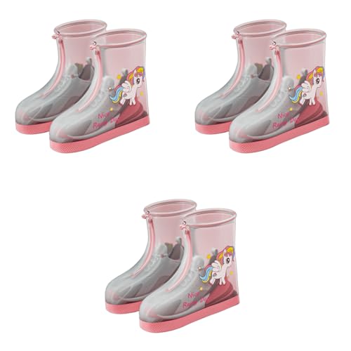 SNOWIE SOFT® Children’s Adorable Cartoon Printed Waterproof PVC Shoe Covers Reusable Durable Slip Resistant Rain Boots for Boys Girls Pink S 3PCS