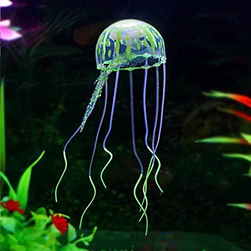 Qpets® Aquarium Decor Combo – 3 Pcs Fluorescent Silicone Jellyfish Ornaments & 2 Pcs Floating Cartoon Diver Resin Decorations for Fish Tank, Artificial DIY Fish Aquarium Accessories Set