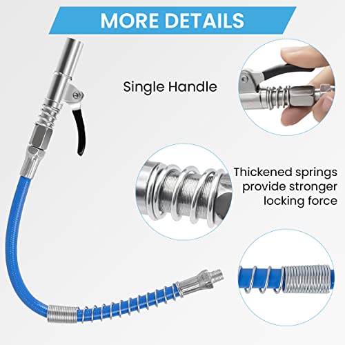 STHIRA® Grease Gun Coupler Strong Lock Release with 12 Inch Spring Flex Hose 12000 PSI Quick Metal Couplers Compatible All Guns 1/8 Inch NPT Fitting 2PCS