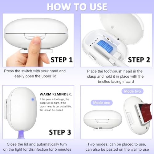 HANNEA® UV Sanitizer Toothbrush Holder USB Rechargeable Smart Automatic Holders for Bathroom Antibacterial Wall Mounted Portable Mini Stand 2 PCS