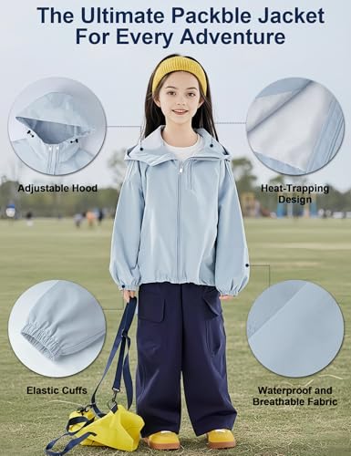 Venzina® Kids Outdoor Jacket, Fashion Hiking Jacket Windproof & Splashproof Zippered Hoodie, Dual Pocket Design, Elastic Cuff, Autumn Spring Outdoor Coat for Girls & Boys,