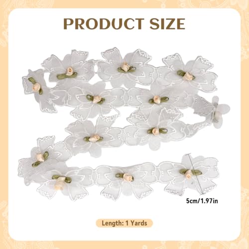 HASTHIP® White Laces Borders Ribbon Flower Bow Trim for Saree Elegant Embellishment Edge Handcraft DIY Wedding Decoration Gift Packing 5.5cm Width 1 Yard Length 3 PCS