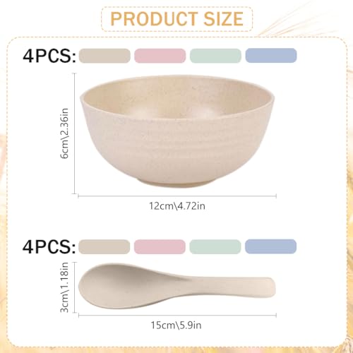 Supvox® Wheat Straw Fiber Lightweight Cereal Bowls Set of 4, Unbreakable E-Co Friendly Lightweight Bowl with Spoons, BPA-Free, Microwave Safe Bowls for Kitchen (Tableware 350ML)